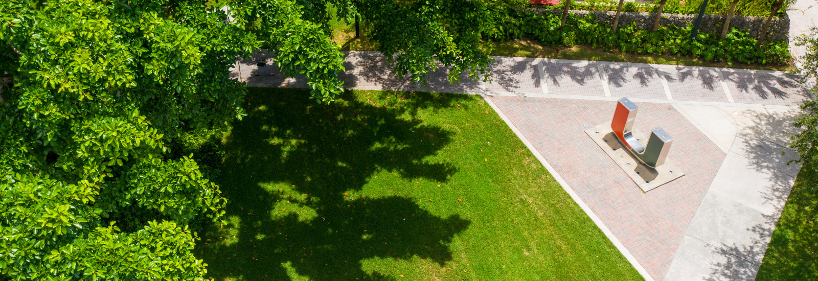 Aerial view of the U statue on the Coral Gables Campus