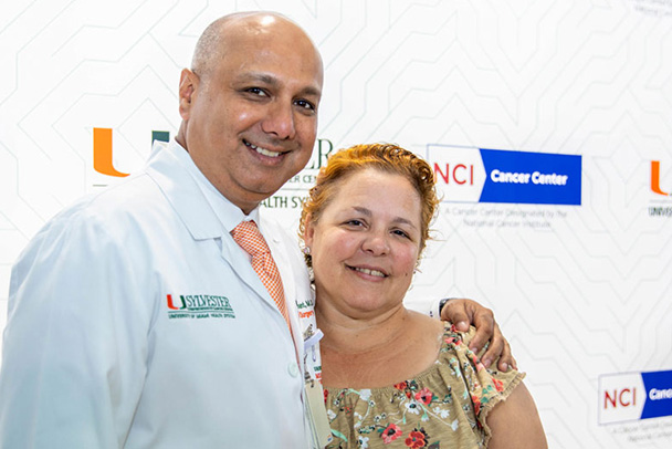 Irma Infante with Nipun B. Merchant, director of surgical oncology research at Sylvester Comprehensive Cancer Center