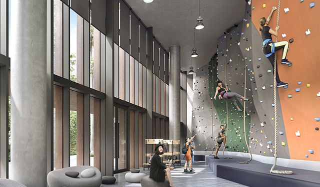Students can scale the climbing wall as a team-building exercise and also book off-campus excursions, such as kayaking and nature walks.