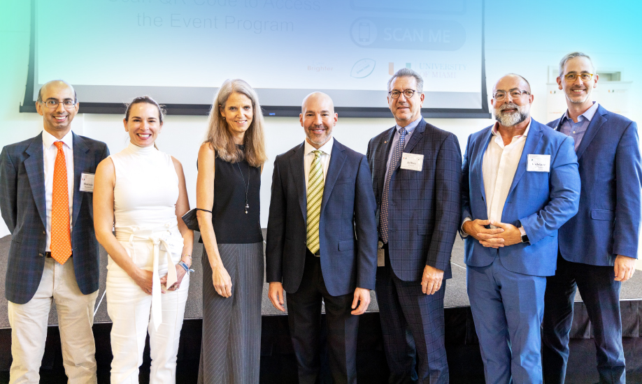 Among those who helped to make the inaugural Climate Resilience Academy Symposium a success are, left to right, Sharan Majumdar, Erin Kobetz, Jane Gilbert, Eric Levin, Jeffrey Duerk, Rodolphe el-Khoury, and Josh Friedman.