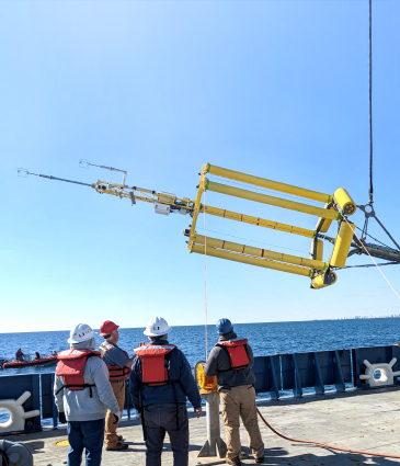 Deploying an Air-Sea-Interaction-Spar (ASIS) buoy in the Gulf of Mexico in January 2023