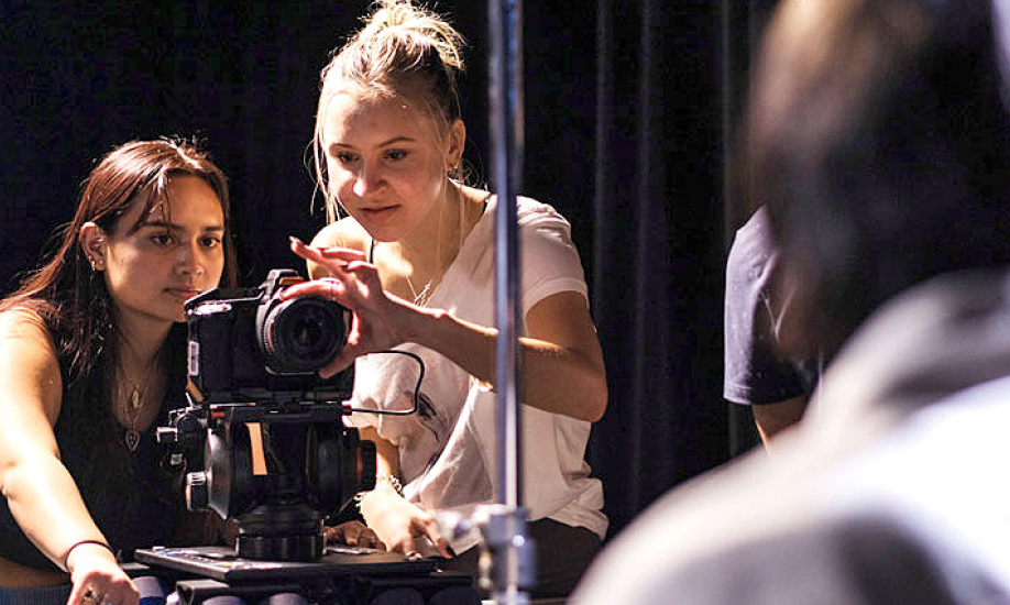 Student filmmakers Jordelle Beja, left, and Paula Romanowski. Photo courtesy of Cameron Tavokoly/School of Communication