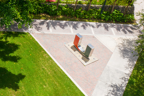 Aerial view of the U statue on the Coral Gables Campus