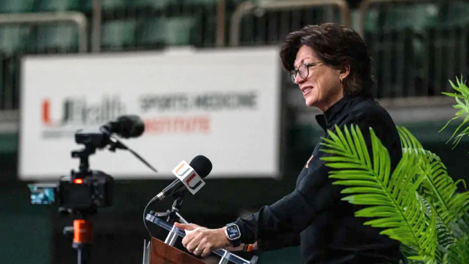 Katie Meier announces her retirement after 19 years as head coach of women’s basketball. Photo courtesy of Miami Athletics