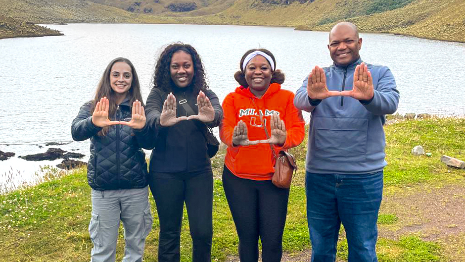 Left to right, Vanessa Rothmeyer, N’Dyah McCoy, Guerdi Thelomar, and Jason Mizell host a summer camp with graduate students in Ecuador to benefit young children.
