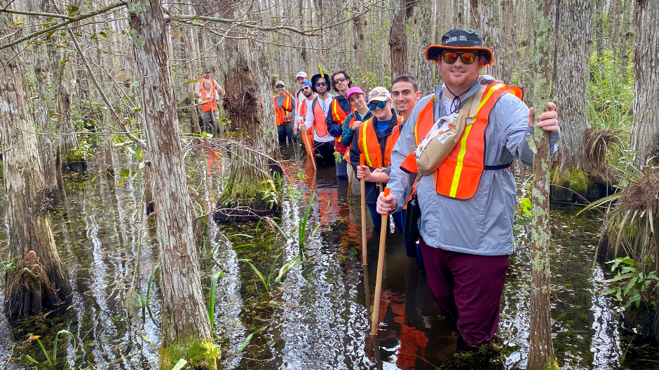 School of Law students participate in a swamp walk to learn more about the Florida Everglades.